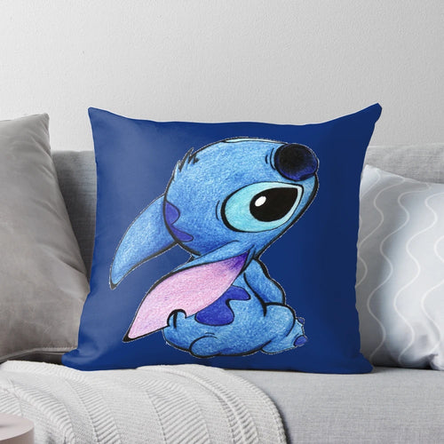 A soft, plush pillow featuring a cute stitch design for a charming addition to any room.
