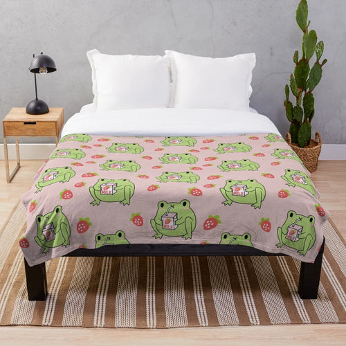 Cute and cuddly strawberry milk frog plush blanket