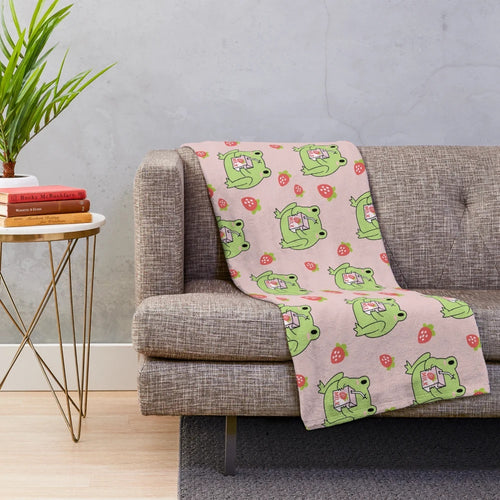 Cute and cuddly strawberry milk frog plush blanket