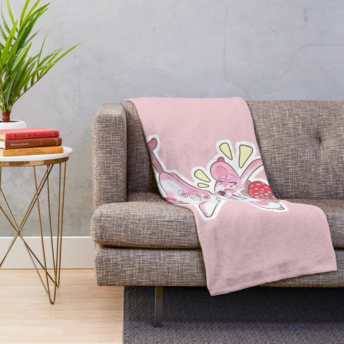 Soft and cuddly strawberry plush blanket with a kawaii cartoon design