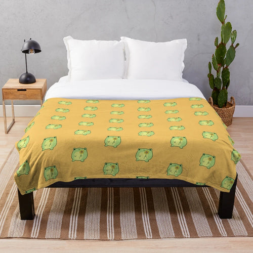 Sunflower and frog plush blanket in a soft, cozy and kawaii design