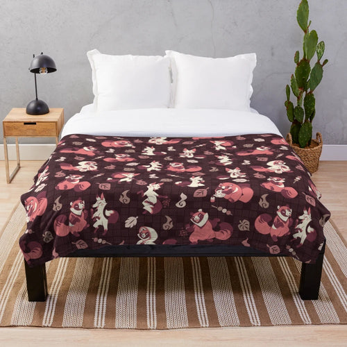 Tanuki and kitsune inspired plush blanket with a cozy and soft design