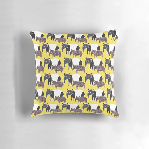 Charming vector illustration of a black and white tapir on a colorful yellow background, perfect for a child's bedroom or nursery.