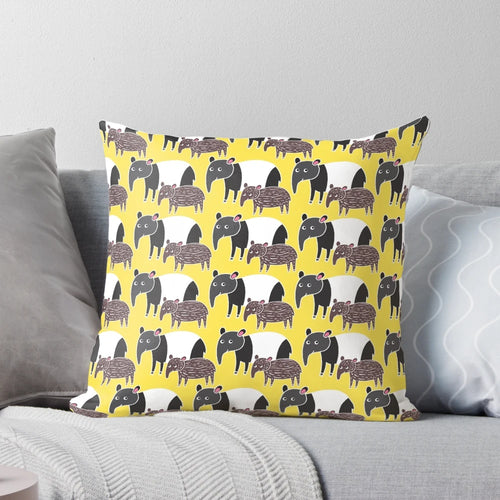 Charming vector illustration of a black and white tapir on a colorful yellow background, perfect for a child's bedroom or nursery.