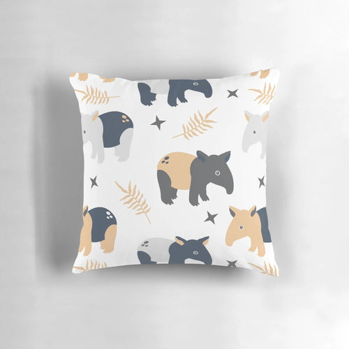 Soft, plush pillow featuring a cute tapir character in a whimsical, abstract design