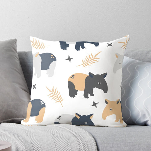 Soft, plush pillow featuring a cute tapir character in a whimsical, abstract design