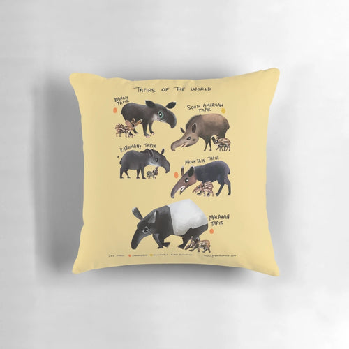 Colorful illustration of a cute, cartoon-style tapir on a throw pillow