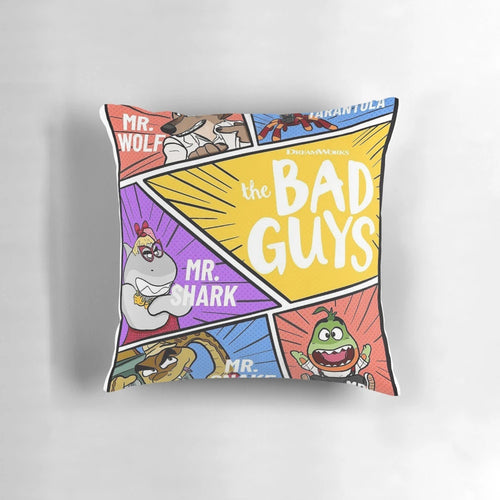 The Bad Guys Themed Cute Plush Pillow featuring Mr. Wolf and other characters from the animated movie