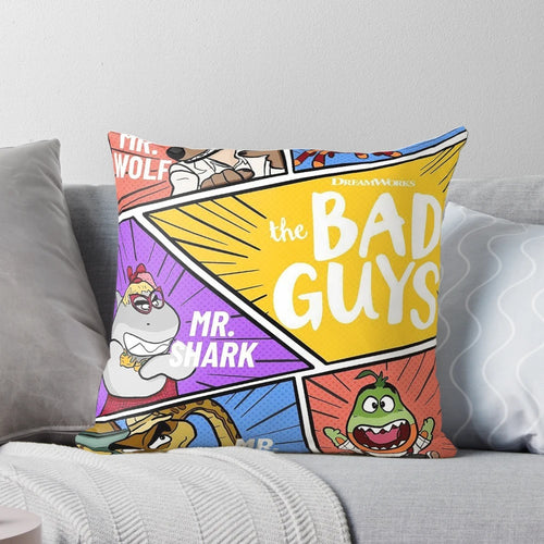 The Bad Guys Themed Cute Plush Pillow featuring Mr. Wolf and other characters from the animated movie