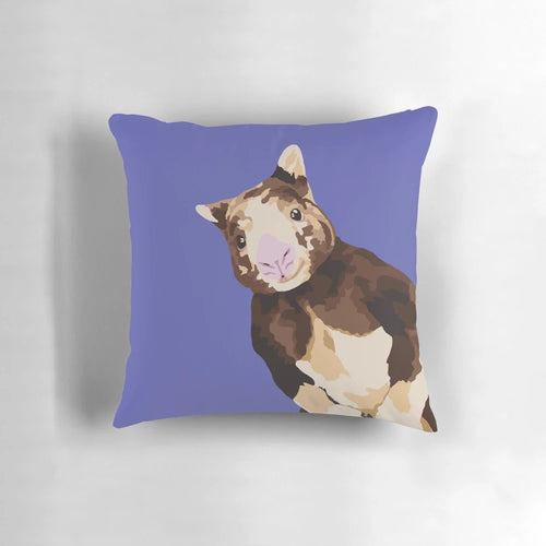 Vibrant portrait of a tree kangaroo printed on a soft, cozy pillow