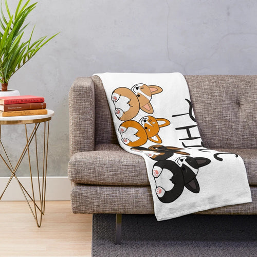 Thicc Corgis Plush Blanket featuring a hand-drawn tricolor corgi design