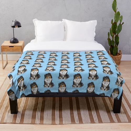 Tricolor Shetland Sheepdog Plush Blanket with Cute Dog Art