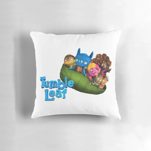 Soft, plush pillow featuring cute and funny Tumble Leaf cartoon characters in blue, perfect for kids' bedrooms, nurseries, and playtime.