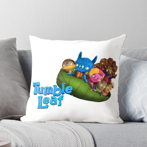Soft, plush pillow featuring cute and funny Tumble Leaf cartoon characters in blue, perfect for kids' bedrooms, nurseries, and playtime.