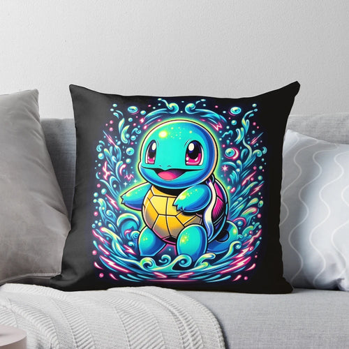 A plush pillow featuring a variety of adorable water and grass type Pokemon characters