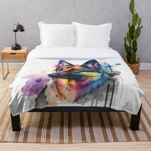 Adorable watercolor German shepherd dog portrait plush blanket