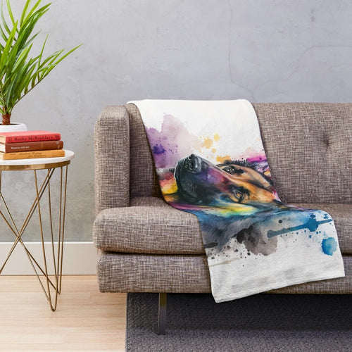 Adorable watercolor German shepherd dog portrait plush blanket
