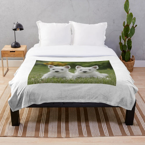 Soft and cuddly West Highland Terrier puppies on a plush blanket