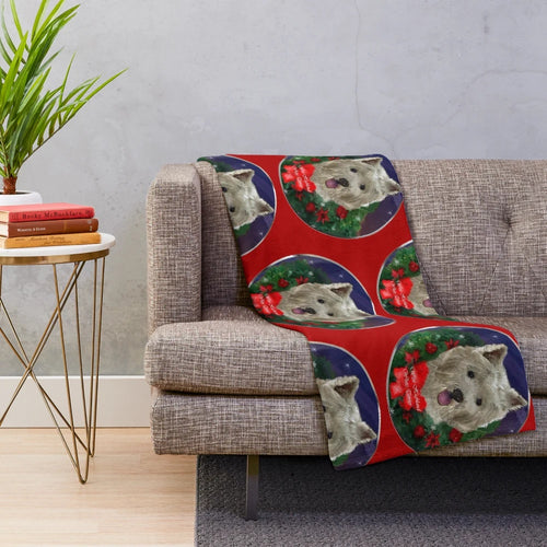 Cozy westie plush blanket with festive design