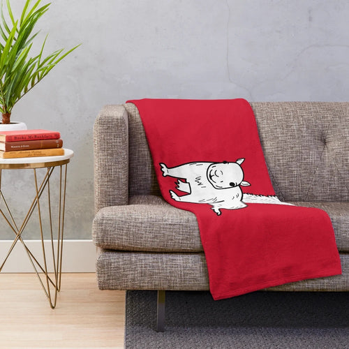 White squirrel plush blanket with cute line drawing design