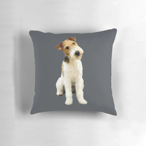 Soft and plush wire fox terrier dog breed pillow with tilt design