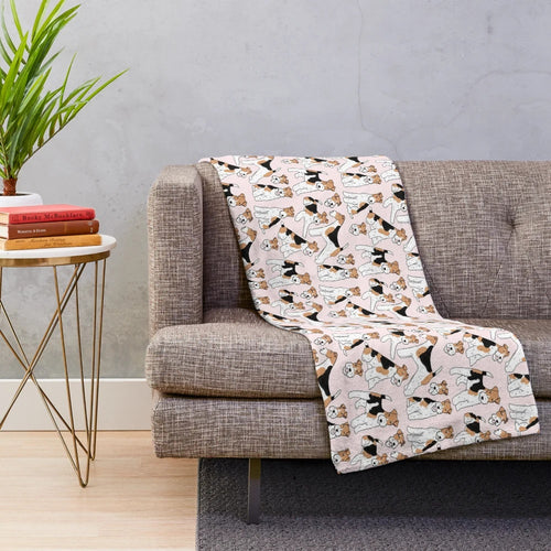 Wire Fox Terrier plush blanket with cute illustration