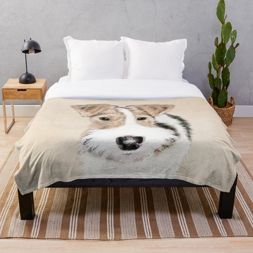 Soft, cozy plush wire fox terrier themed blanket
