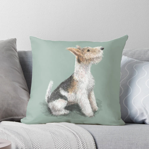 Plush wire-haired fox terrier dog print pillow