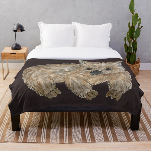 Wombat plush blanket with watercolor australian animal design