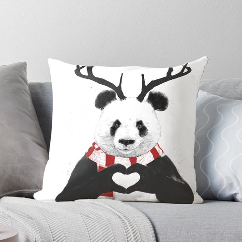 Xmas panda pillow with antlers, a whimsical and cute holiday decoration