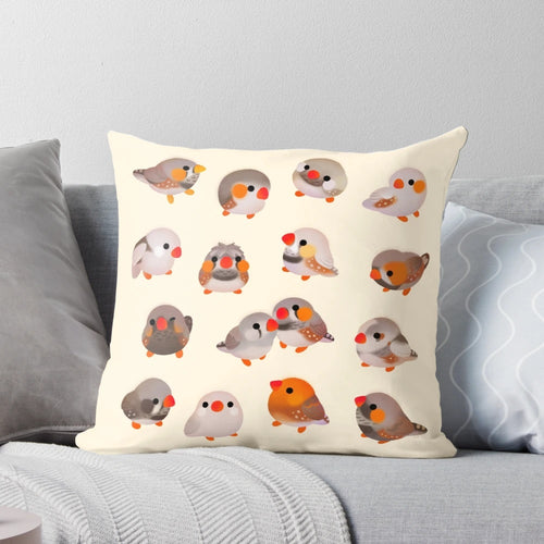 Soft, cuddly zebra finch-shaped pillow with a cute, chubby design
