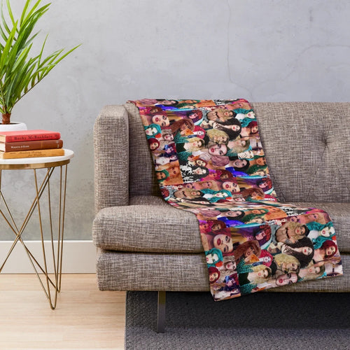 Adore Delano-inspired collage design on a plush blanket