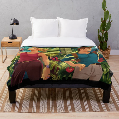 Uncharted-inspired plush blanket with nature and adventure theme