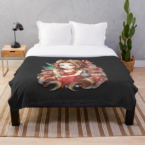 Aerith-inspired plush blanket featuring the iconic red dress from Final Fantasy 7 Remake