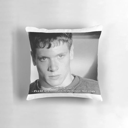 Soft, high-quality pillow featuring a design inspired by the character James Cook from the TV show "Skins" and popular Tumblr aesthetic.