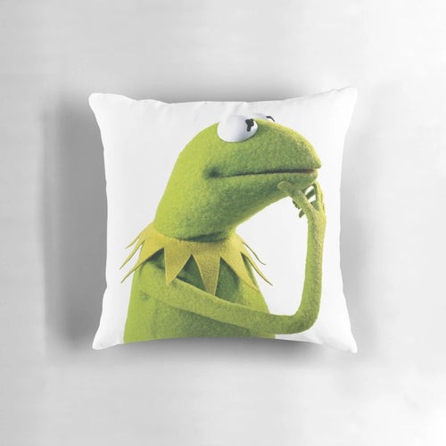A soft, plush pillow featuring the iconic Kermit the Frog in a contemplative meme design, perfect for adding a touch of dank meme style to your home.