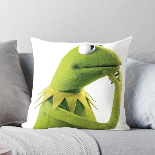 A soft, plush pillow featuring the iconic Kermit the Frog in a contemplative meme design, perfect for adding a touch of dank meme style to your home.