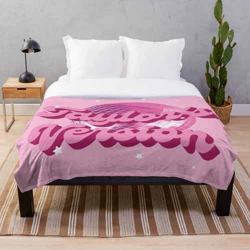 Aesthetic pink plush blanket with pop culture and pastel color design