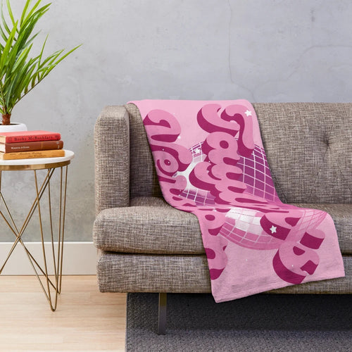 Aesthetic pink plush blanket with pop culture and pastel color design