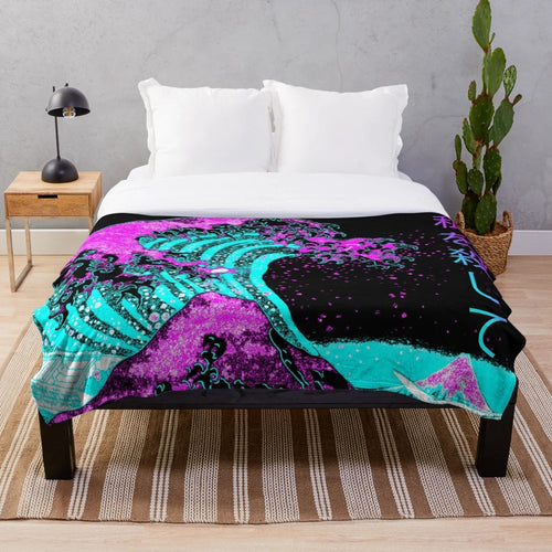 Plush blanket with Hokusai's iconic Great Wave off Kanagawa artwork