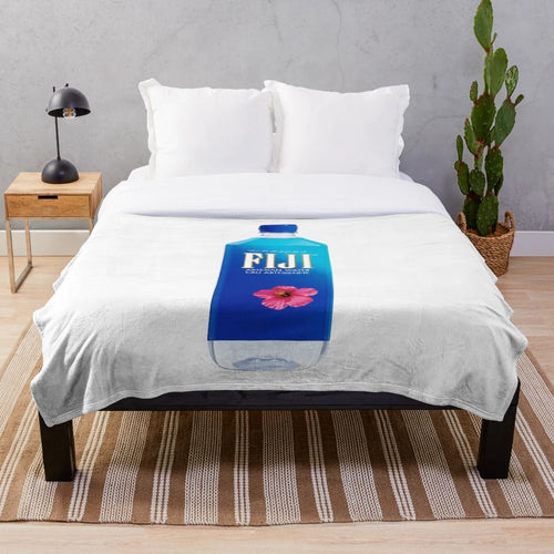 Soft and cozy plush blanket featuring a Fiji water bottle aesthetic design