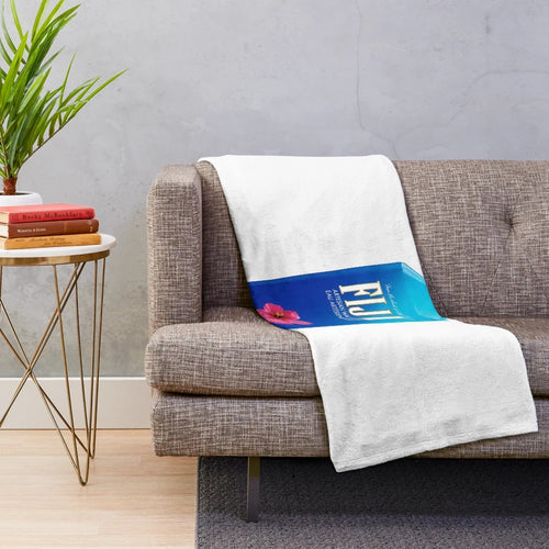 Soft and cozy plush blanket featuring a Fiji water bottle aesthetic design
