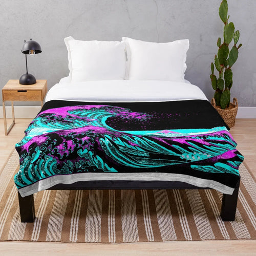 Vaporwave-inspired plush blanket featuring Japanese digital art in pastel colors