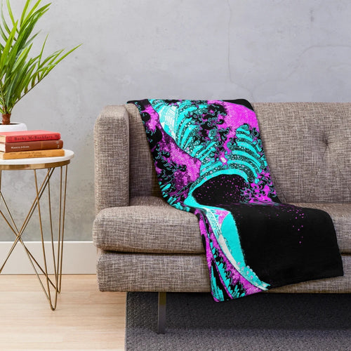 Vaporwave-inspired plush blanket featuring Japanese digital art in pastel colors