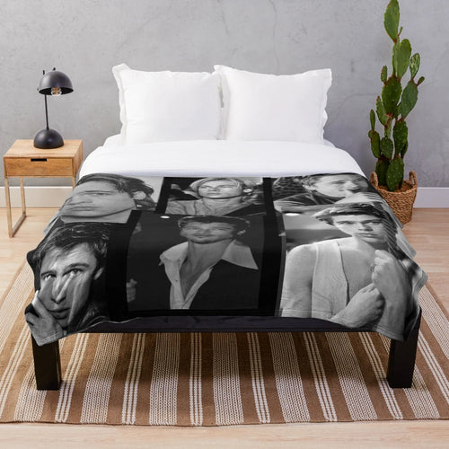 Vintage-inspired collage plush blanket featuring Brad Pitt