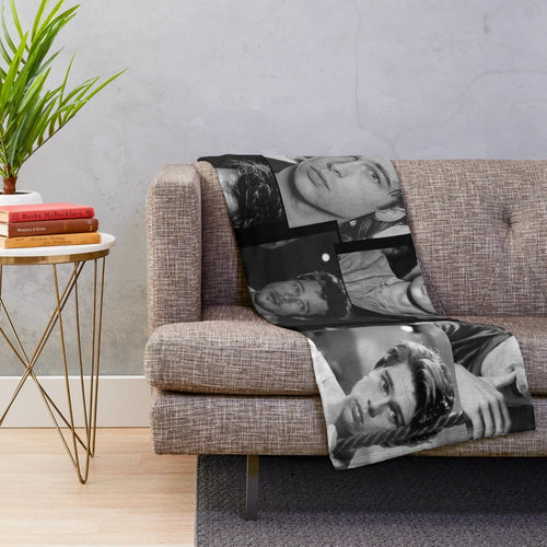 Vintage-inspired collage plush blanket featuring Brad Pitt