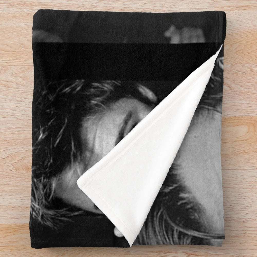 Vintage-inspired collage plush blanket featuring Brad Pitt