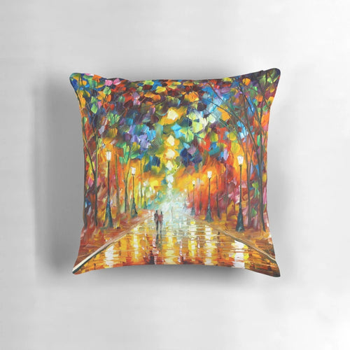 Afremov art landscape painting featuring a foggy forest scene in autumn colors