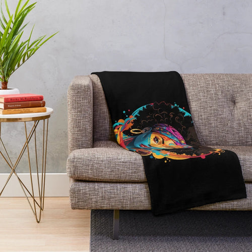 Afro Fusion Art Inspired Plush Blanket featuring ethnic patterns and natural hair design