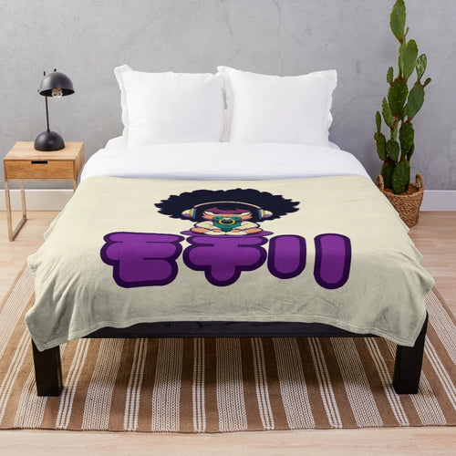 Afro girl plush blanket featuring a woman listening to music with headphones